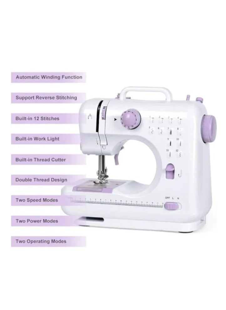 Electric Sewing Machine, Portable Household Machine, Multi-functional Crafting and Adjustable Speed, 12 Stitch Patterns for Kids, Parents, Beginners, Hobbyists, Lightweight