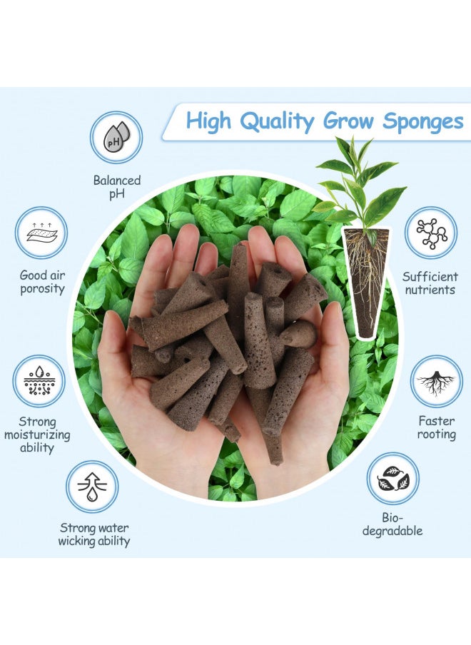 GoorDik 100 Pack Grow Sponges, Replacement Root Growth Sponges Seed Pods Compatible with AeroGarden, Seed Starter Sponges Kit with 10 Plant Labels and 1 Tweezers for Hydroponic Indoor Garden System