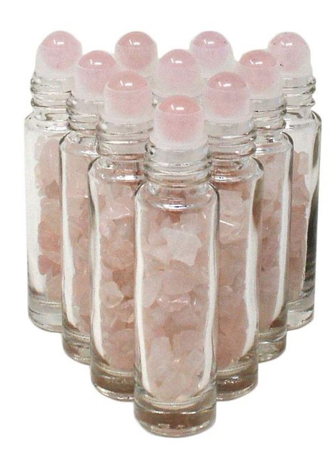 10-Piece Essential Gemstone Roller Ball Bottle Set Clear/Pink