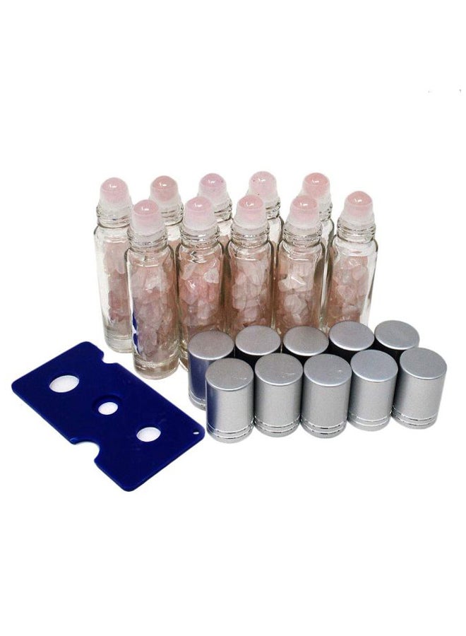 10-Piece Essential Gemstone Roller Ball Bottle Set Clear/Pink