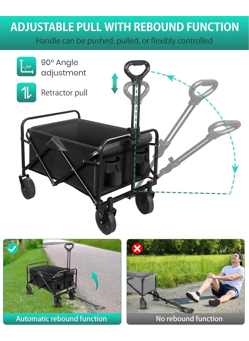 Somer Field - Garden Cart Camping Wagon Foldable, Shopping Trolleys Utility Outdoor Wagon Collapsible Garden Camping Picnic Cart (BLACK)