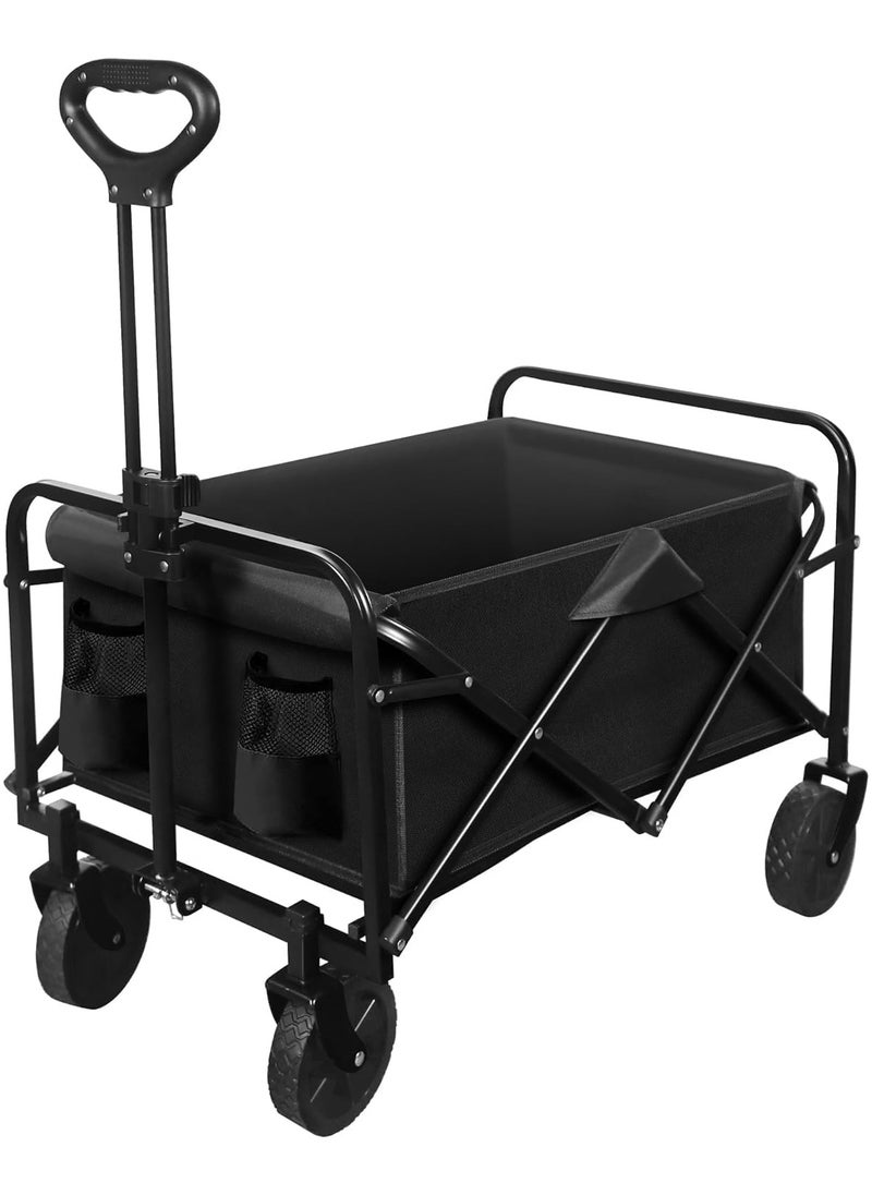 Somer Field - Garden Cart Camping Wagon Foldable, Shopping Trolleys Utility Outdoor Wagon Collapsible Garden Camping Picnic Cart (BLACK)