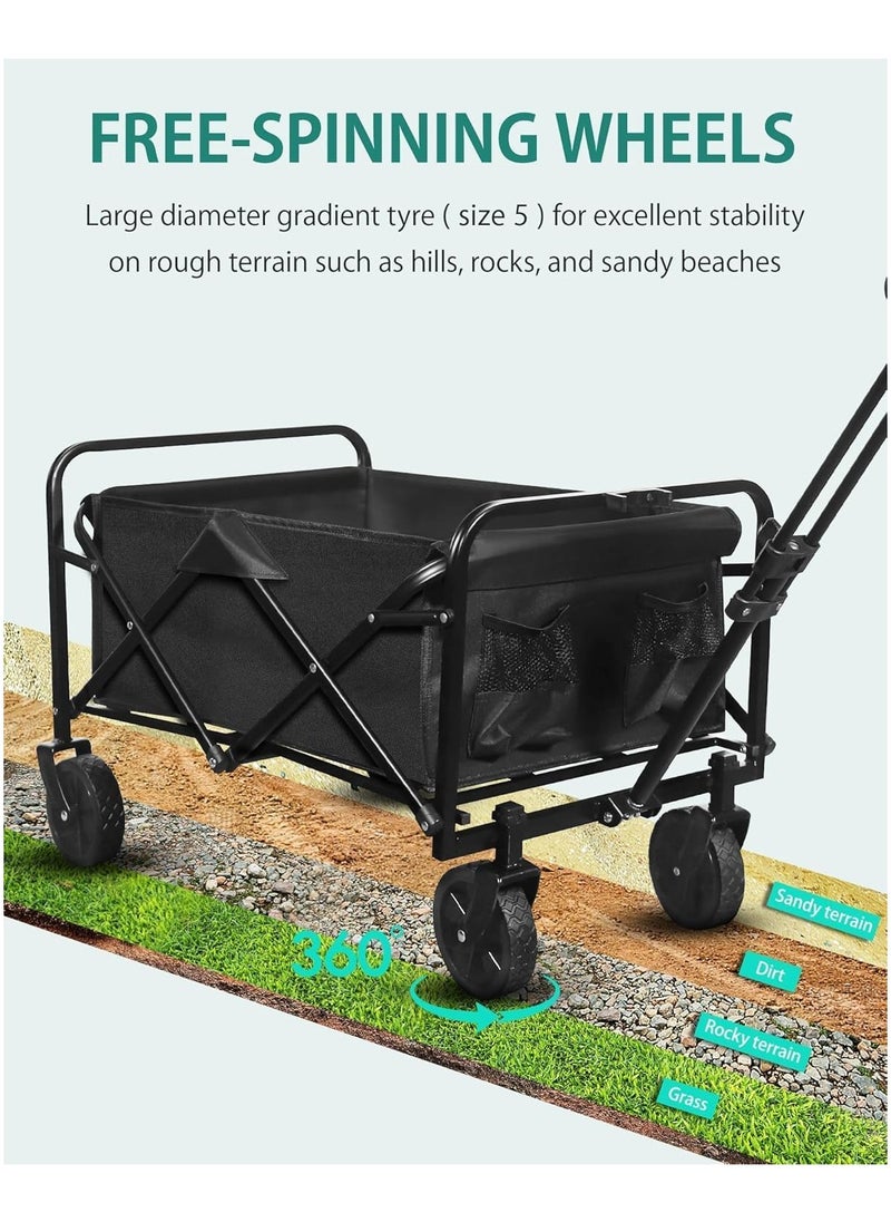 Somer Field - Garden Cart Camping Wagon Foldable, Shopping Trolleys Utility Outdoor Wagon Collapsible Garden Camping Picnic Cart (BLACK)