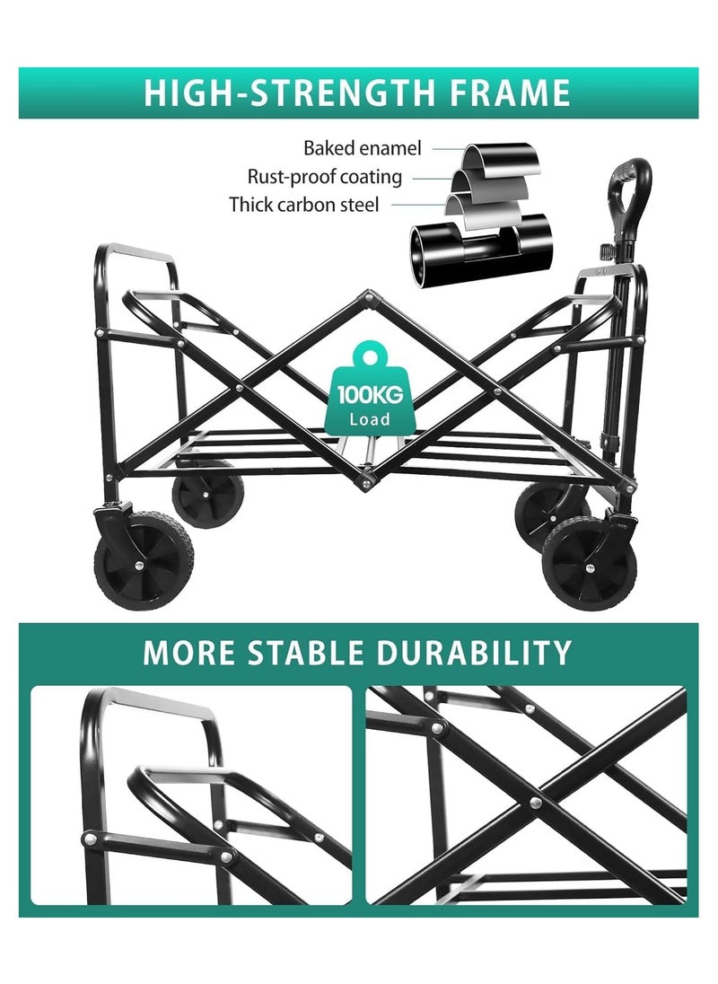 Somer Field - Garden Cart Camping Wagon Foldable, Shopping Trolleys Utility Outdoor Wagon Collapsible Garden Camping Picnic Cart (BLACK)