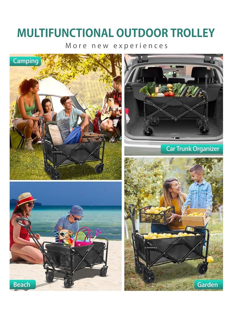 Somer Field - Garden Cart Camping Wagon Foldable, Shopping Trolleys Utility Outdoor Wagon Collapsible Garden Camping Picnic Cart (BLACK)