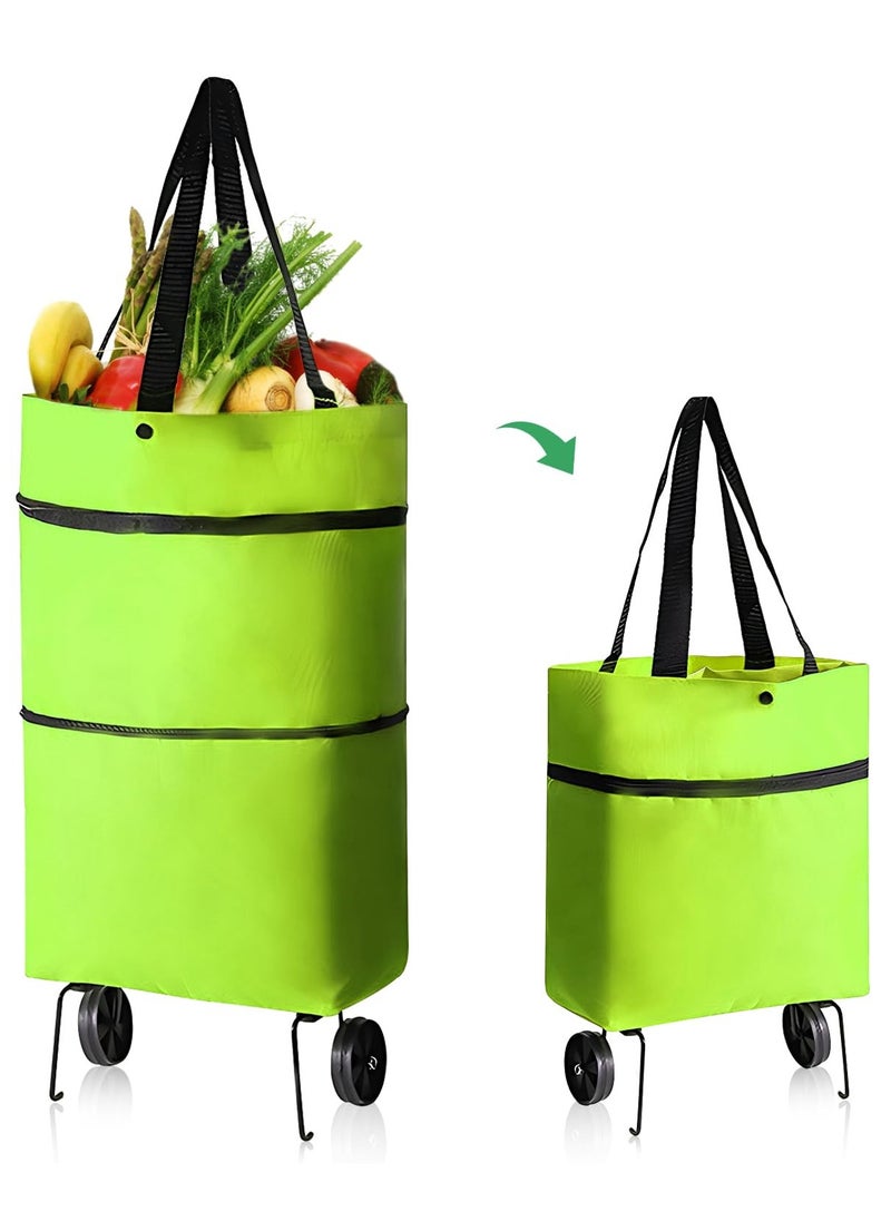 Trolley 16 Gallon Capacity Bags Folding Shopping Bag with Wheels Foldable Shopping Cart Reusable Shopping Bags Grocery Bags Shopping Trolley Bag on Wheels (Green)