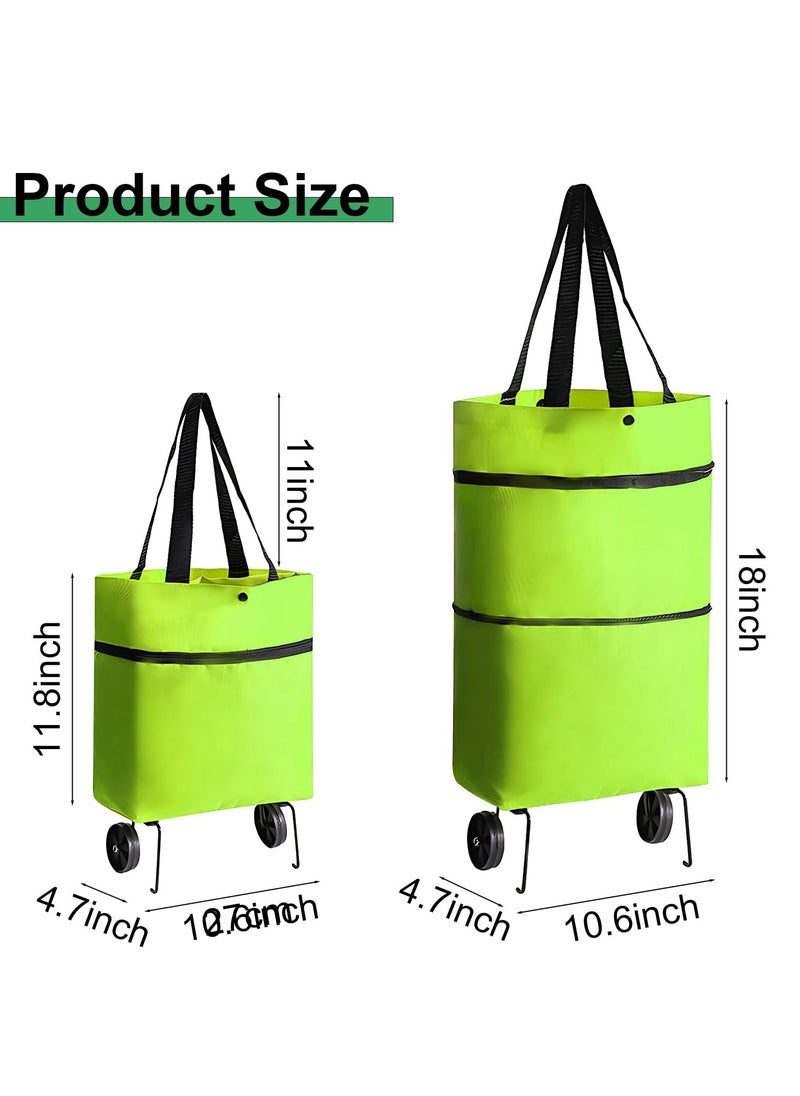 Trolley 16 Gallon Capacity Bags Folding Shopping Bag with Wheels Foldable Shopping Cart Reusable Shopping Bags Grocery Bags Shopping Trolley Bag on Wheels (Green)
