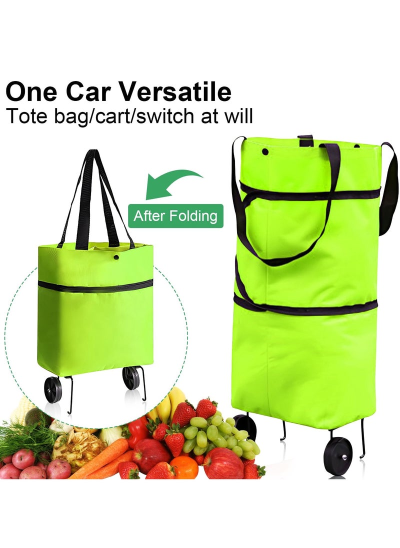 Trolley 16 Gallon Capacity Bags Folding Shopping Bag with Wheels Foldable Shopping Cart Reusable Shopping Bags Grocery Bags Shopping Trolley Bag on Wheels (Green)