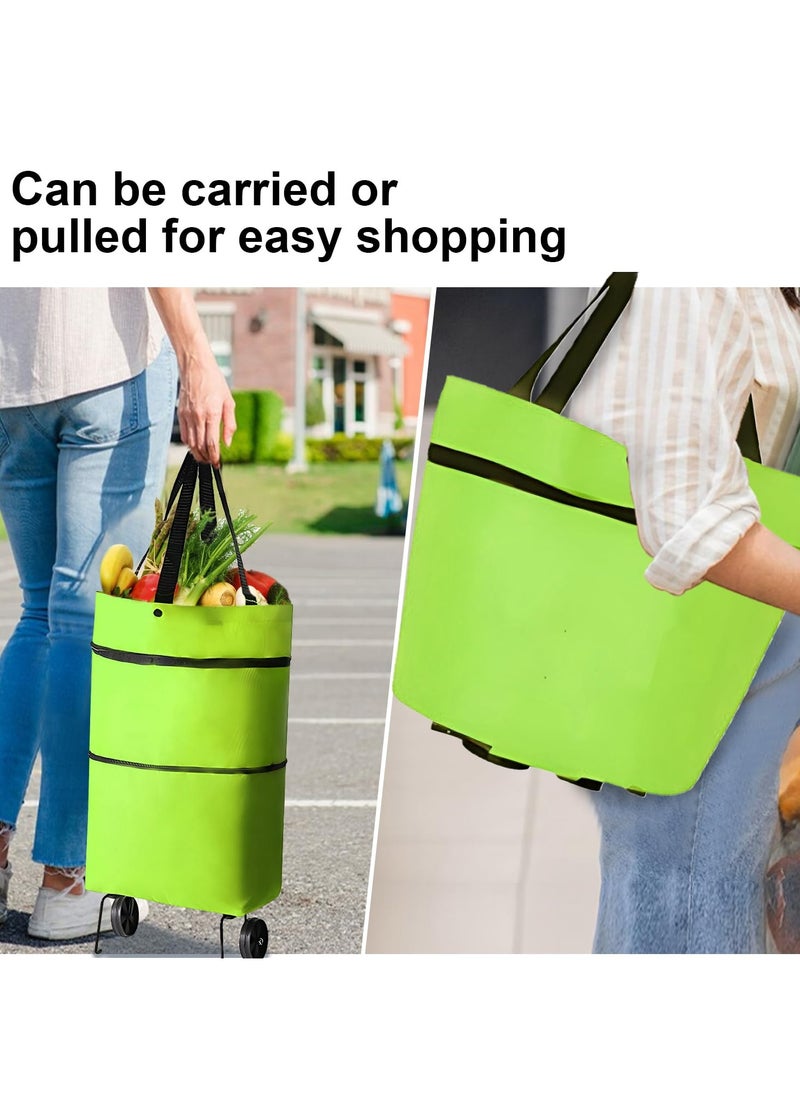 Trolley 16 Gallon Capacity Bags Folding Shopping Bag with Wheels Foldable Shopping Cart Reusable Shopping Bags Grocery Bags Shopping Trolley Bag on Wheels (Green)