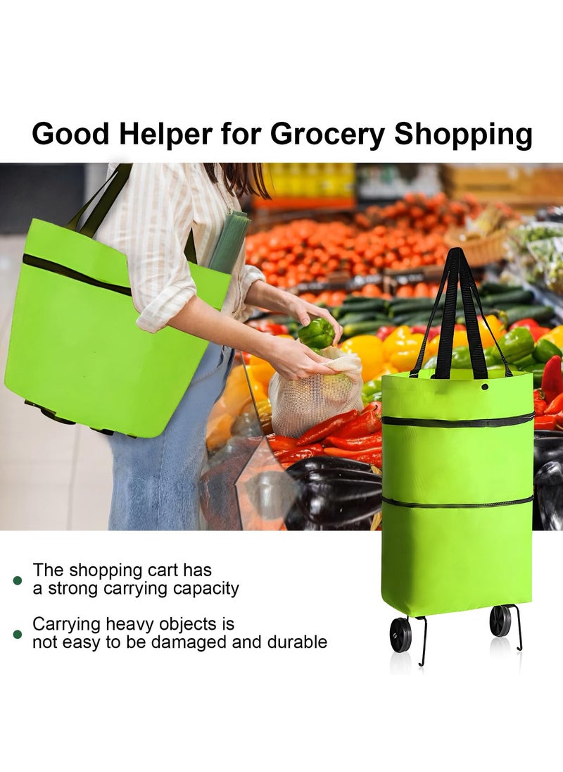 Trolley 16 Gallon Capacity Bags Folding Shopping Bag with Wheels Foldable Shopping Cart Reusable Shopping Bags Grocery Bags Shopping Trolley Bag on Wheels (Green)