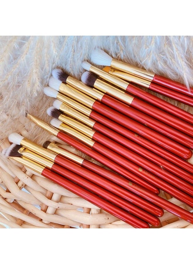 Eye Makeup Brushes 15Pcs Red Eyeshadow Makeup Brushes Set With Soft Synthetic Hairs & Real Wood Handle For Eyeshadow Eyebrow Eyeliner Blending