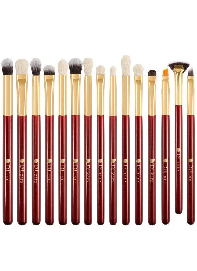 Eye Makeup Brushes 15Pcs Red Eyeshadow Makeup Brushes Set With Soft Synthetic Hairs & Real Wood Handle For Eyeshadow Eyebrow Eyeliner Blending