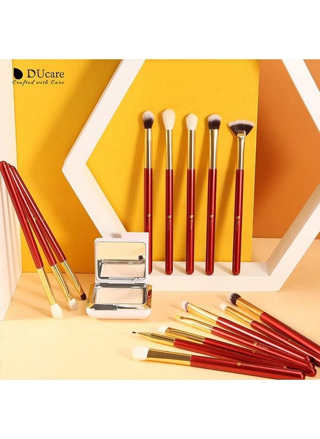 Eye Makeup Brushes 15Pcs Red Eyeshadow Makeup Brushes Set With Soft Synthetic Hairs & Real Wood Handle For Eyeshadow Eyebrow Eyeliner Blending