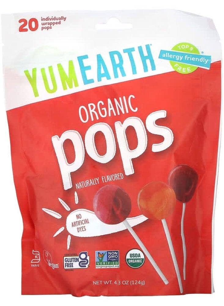 Yum Earth, Organic Lollipops, Assorted Flavors, 20 Lollipops, 4.2 oz (119.1 g)