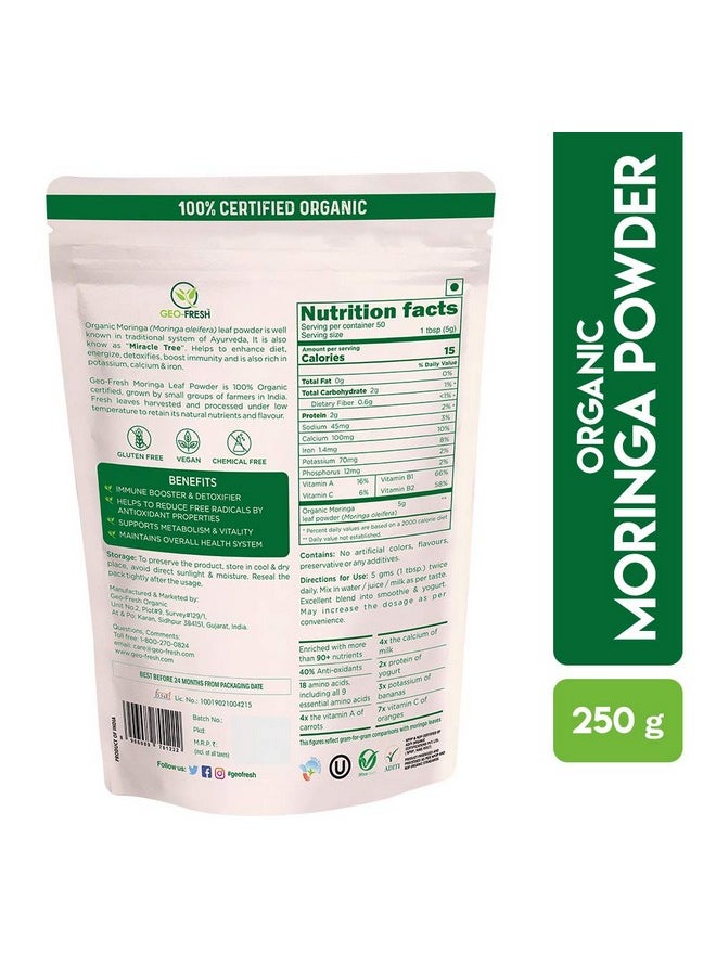 Organic Superfood Moringa Powder (Olifera) Leaf Powder Powerful Vitamins & Antioxidants - 250G | Boosts Immunity |