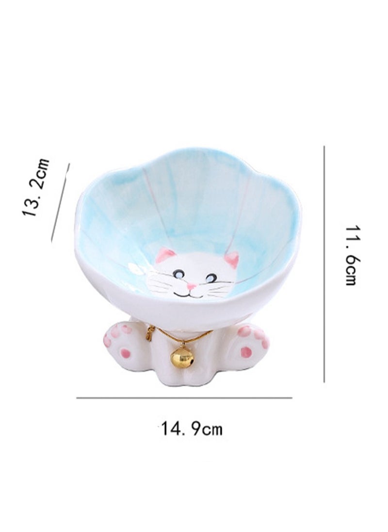 Cat Bowl Ceramic Pet Bowl Large Diameter Cat Food Bowl Dog Food Bowl Anti-Tip Protection Cervical Vertebra Kitten Double Bowl Water Bowl (Pink)