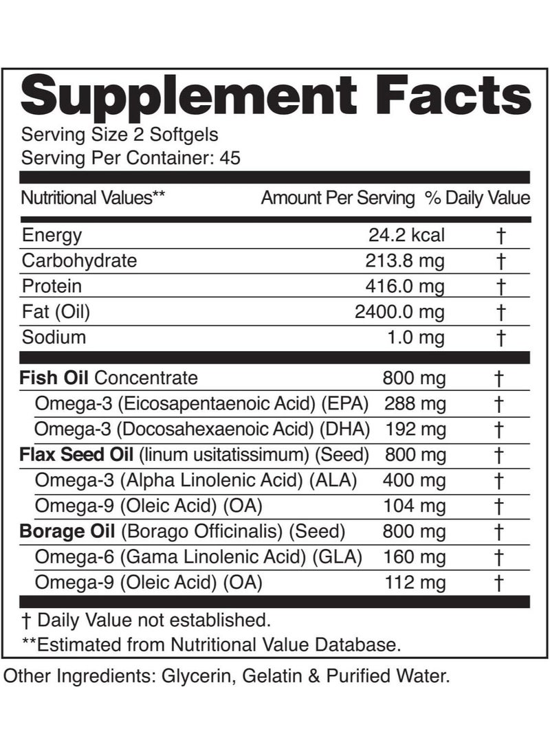 High Potency Omega 3.6.9 Fish Oil Flax Seed And Borage Balanced Complex 2400 Mg 90 Softgel