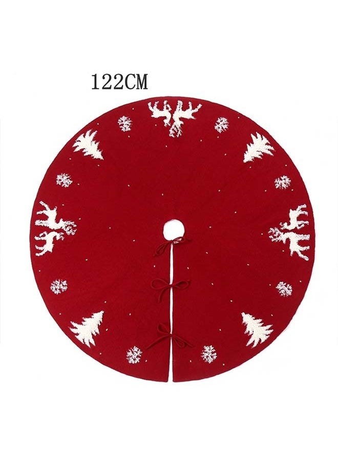Knitted Elk - themed Christmas Tree Skirt - 48 - inch (122CM) Woolen Tree - base Apron with Three - dimensional Pile for Christmas Decoration and Venue Decoration, Weighing 580g