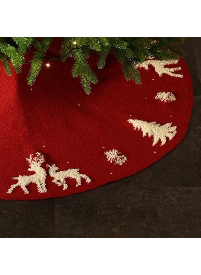 Knitted Elk - themed Christmas Tree Skirt - 48 - inch (122CM) Woolen Tree - base Apron with Three - dimensional Pile for Christmas Decoration and Venue Decoration, Weighing 580g