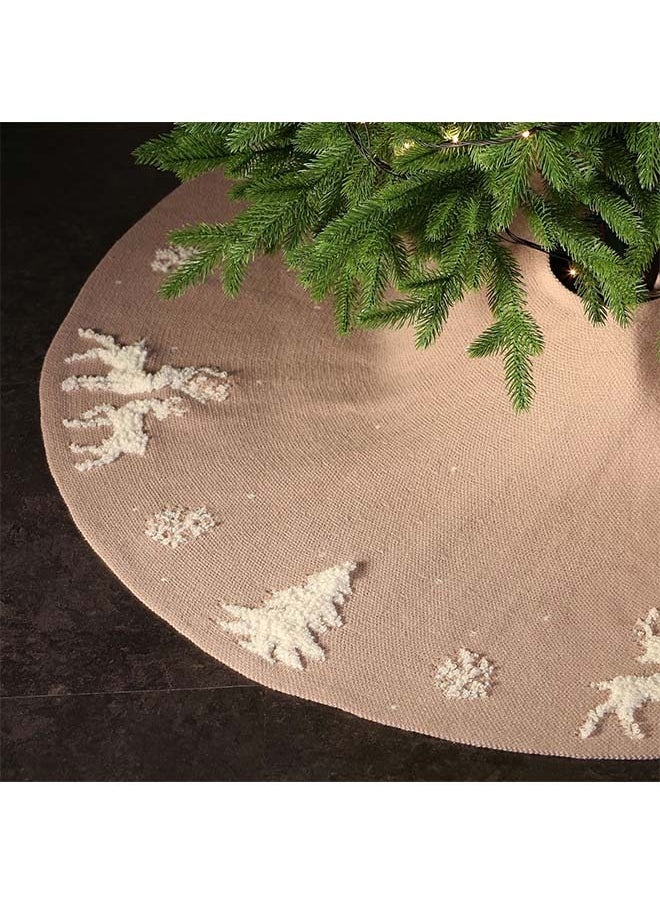 Knitted Elk - themed Christmas Tree Skirt - 48 - inch (122CM) Woolen Tree - base Apron with Three - dimensional Pile for Christmas Decoration and Venue Decoration, Weighing 580g