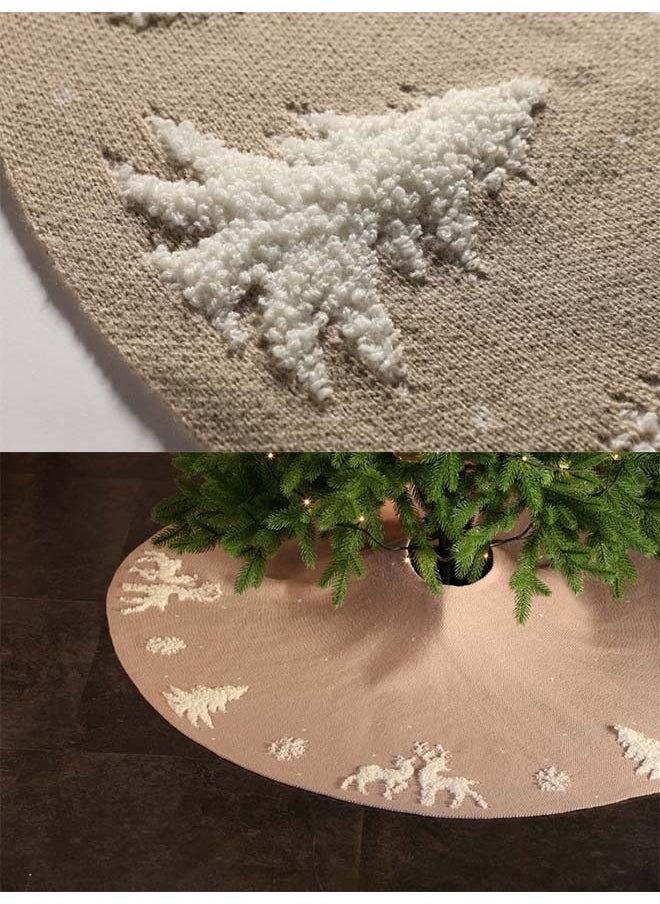 Knitted Elk - themed Christmas Tree Skirt - 48 - inch (122CM) Woolen Tree - base Apron with Three - dimensional Pile for Christmas Decoration and Venue Decoration, Weighing 580g