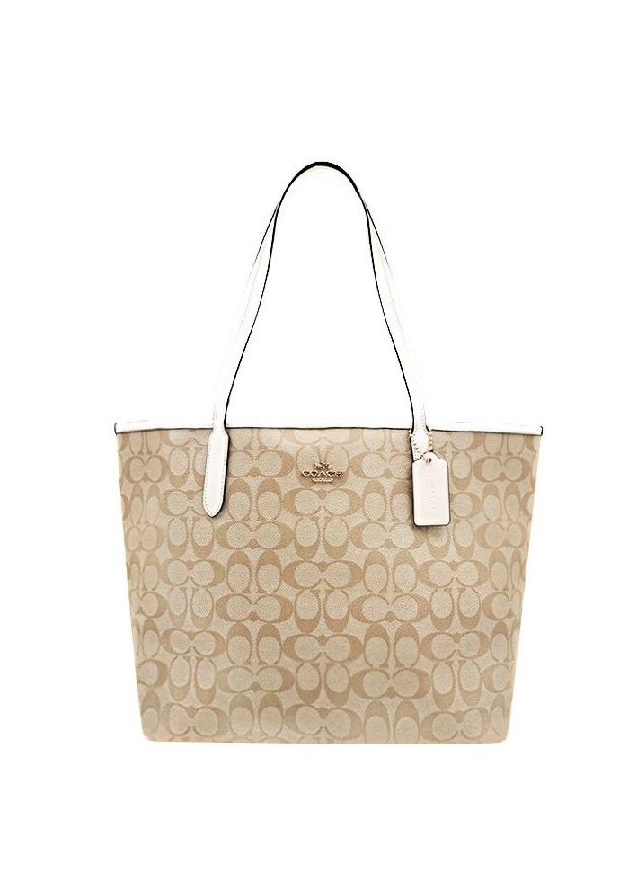 COACH Women's Light Luxury Tote Bag Large Capacity Shopping Bag (White)