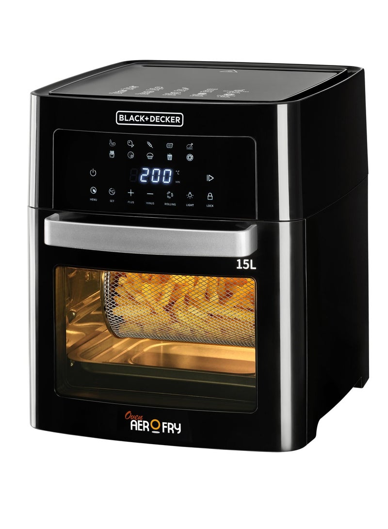 Digital Air Fryer Oven, Family-Sized Capacity, Touch Control, 10 Preset Functions, 80-220°C Adjustable Temp, Rapid Air Convection, Smoke-Free Cooking, 15 L 1700 W AOF150-B5 Black