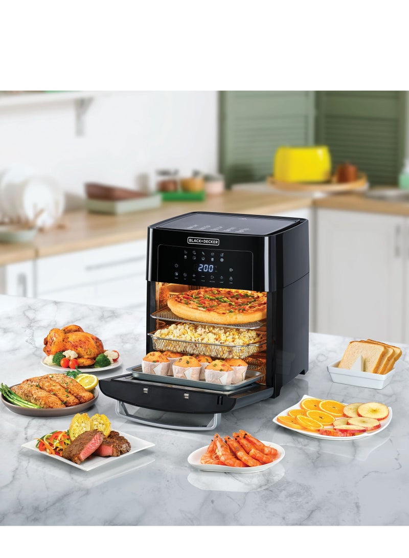 Digital Air Fryer Oven, Family-Sized Capacity, Touch Control, 10 Preset Functions, 80-220°C Adjustable Temp, Rapid Air Convection, Smoke-Free Cooking, 15 L 1700 W AOF150-B5 Black