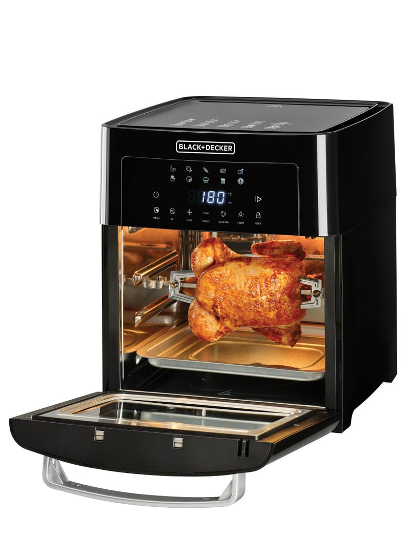 Digital Air Fryer Oven, Family-Sized Capacity, Touch Control, 10 Preset Functions, 80-220°C Adjustable Temp, Rapid Air Convection, Smoke-Free Cooking, 15 L 1700 W AOF150-B5 Black