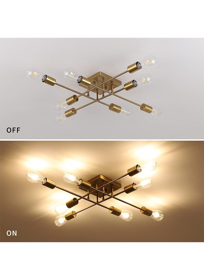 Wrought iron ceiling lamp friction-resistant and rust-resistant gold 8 lights medieval industrial metal semi-recessed ceiling lamp suitable for bedroom dining room living room kitchen corridor  office