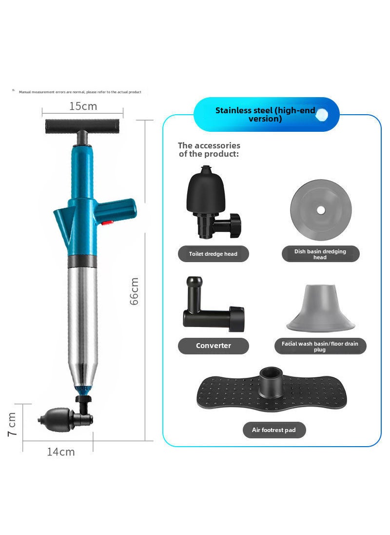 Stainless Steel Toilet Plunger High-Pressure Drain Unblocker Green English packaging