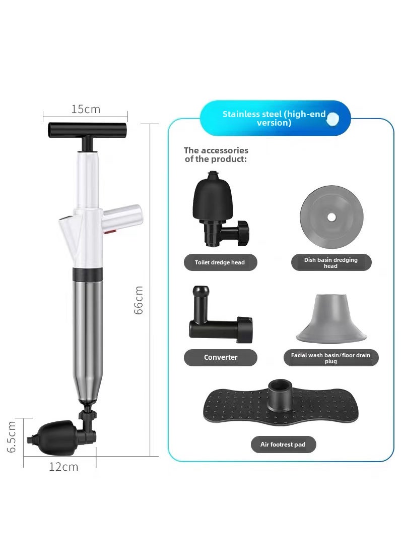 Stainless Steel Toilet Plunger High-Pressure Drain Unblocker White English packaging