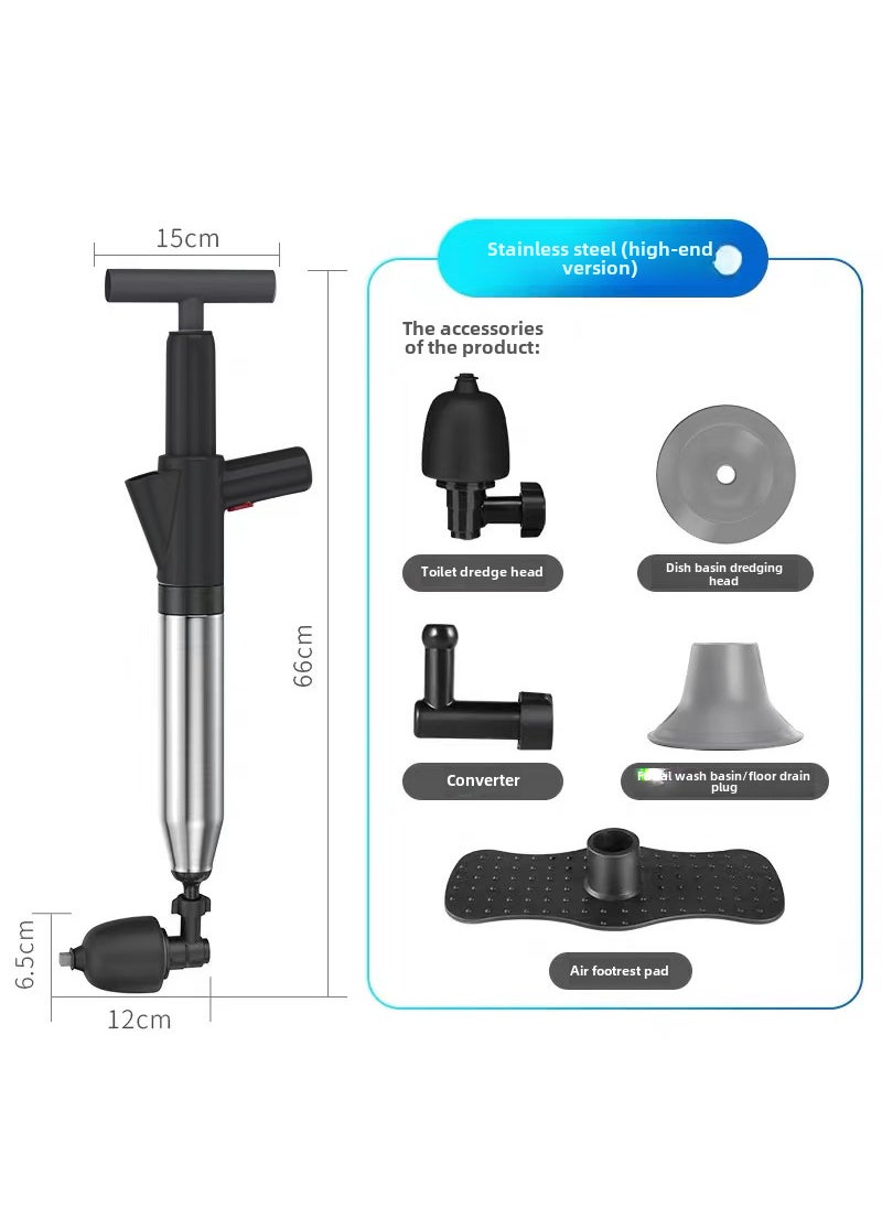 Stainless Steel Toilet Plunger High-Pressure Drain Unblocker Black English packaging