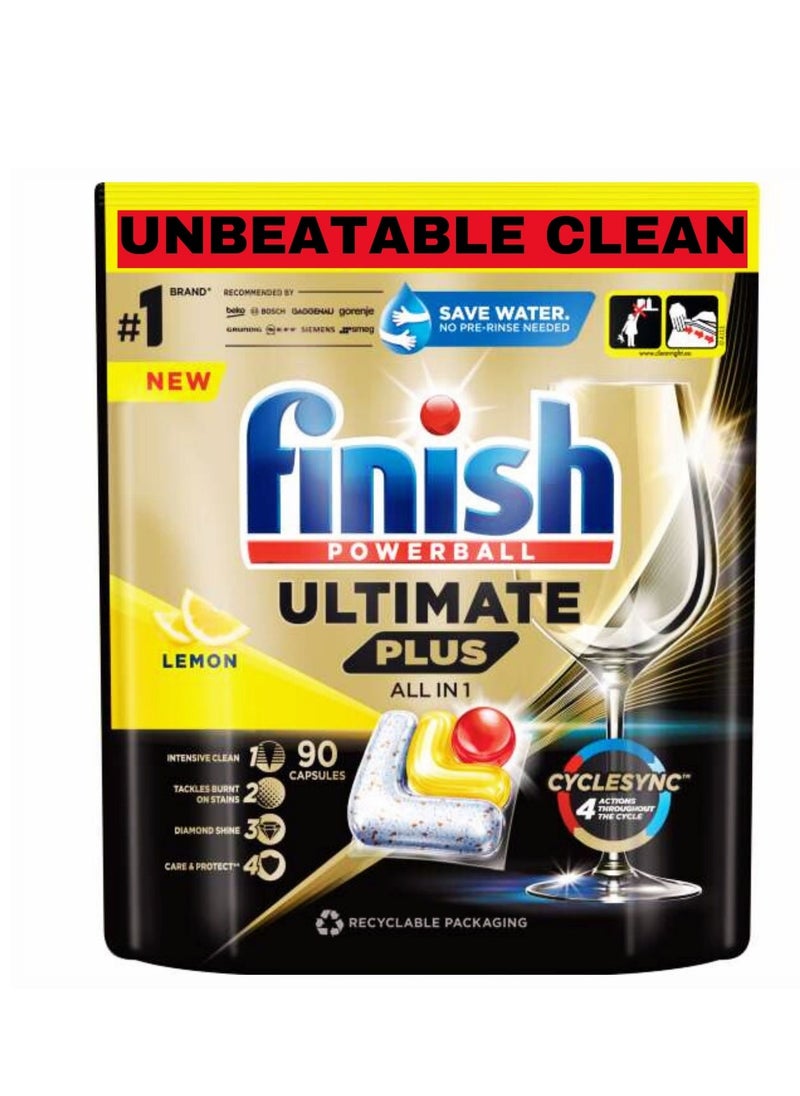 Ultimate Plus Dishwasher Detergent Descaler All in One Lemon Sparkle, 90 Tablets/Pods