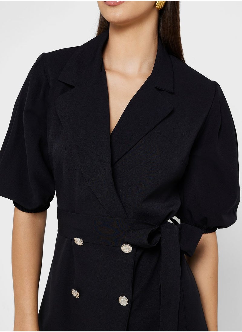 Surplice Neck Tie Detail Jacket Dress