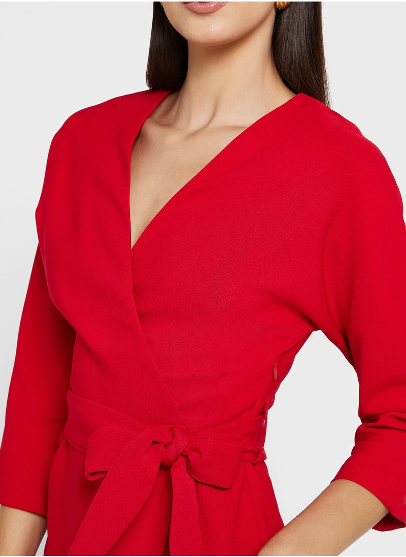 Surplice Neck Tie Detail Wrap Dress