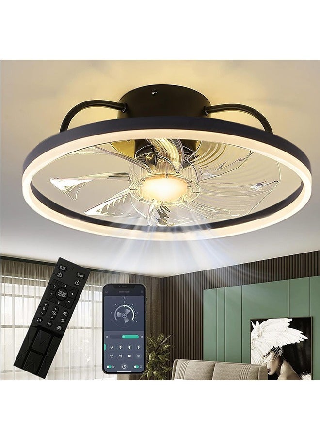 Ceiling Fans with Lights, Low Profile Modern Ceiling Fans with Lights Remote, 50CM Flush Mount Ceiling Fans Dimmable with Memory Function, Smart Ceiling Fans for Bedroom and Kitchen