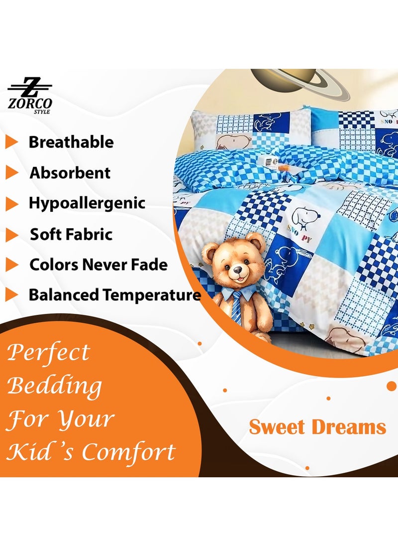 Boys Duvet Cover Set 4 Pieces Cotton King Size Luxurious Bedding Set, Modern and Attractive Bedding Set with 1xFlate Sheet, 1xDuvet Cover, 2xPillow Cases