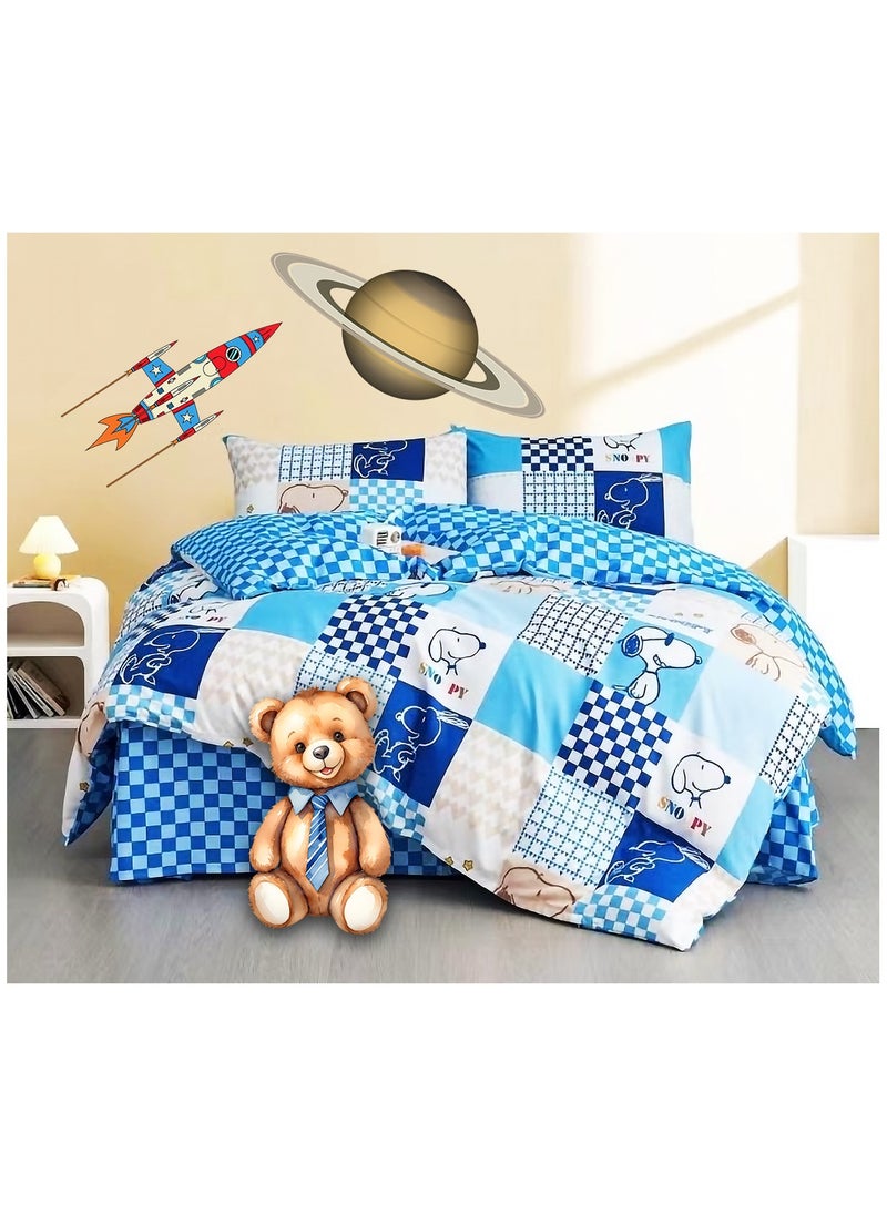 Boys Duvet Cover Set 4 Pieces Cotton King Size Luxurious Bedding Set, Modern and Attractive Bedding Set with 1xFlate Sheet, 1xDuvet Cover, 2xPillow Cases