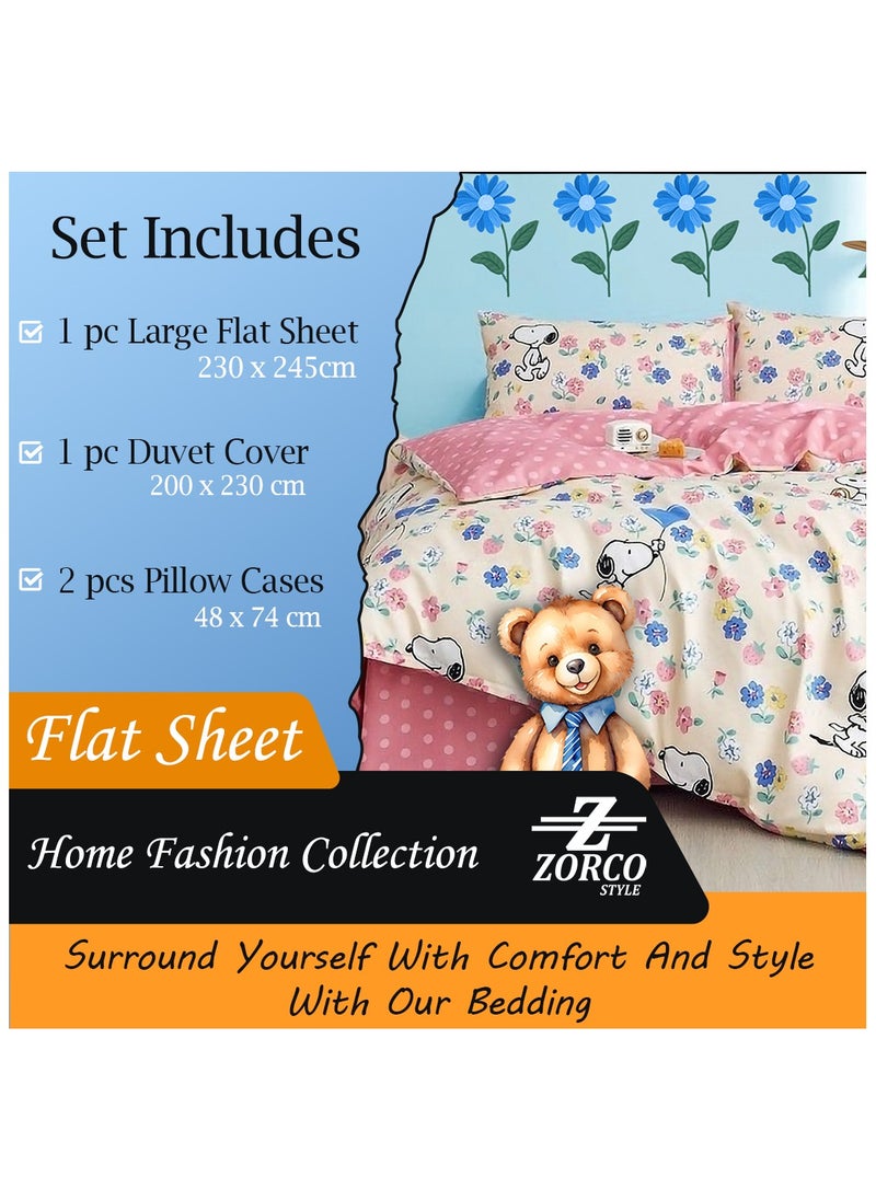 Girls Duvet Cover Set 4 Pieces Cotton King Size Luxurious Bedding Set, Modern and Attractive Bedding Set with 1xFlate Sheet, 1xDuvet Cover, 2xPillow Cases