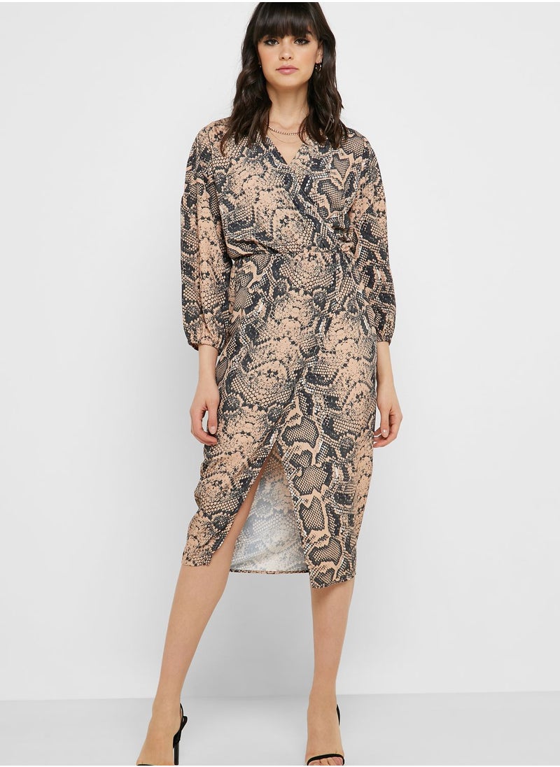 Animal Print Wrap Dress