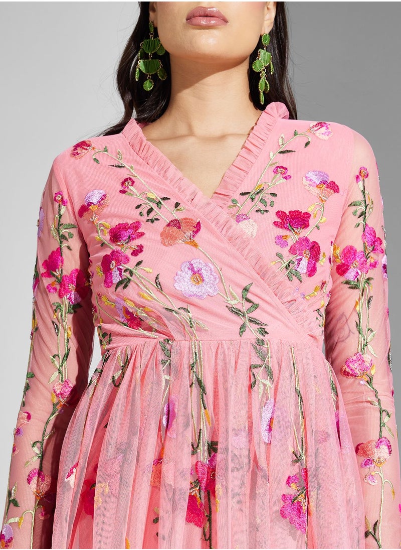 Floral Embroidered Long Sleeve Dress