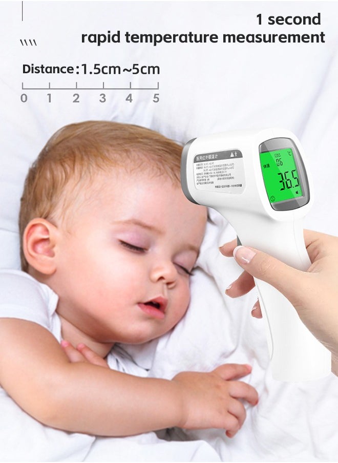 Digital Non-Contact Infrared Thermometer, 4 Modes, with Sound Warning, Store 32 Measurement Results, Measure Forehead, Body, Object Temperature (White and Gray)