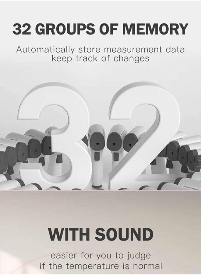 Digital Non-Contact Infrared Thermometer, 4 Modes, with Sound Warning, Store 32 Measurement Results, Measure Forehead, Body, Object Temperature (White and Gray)