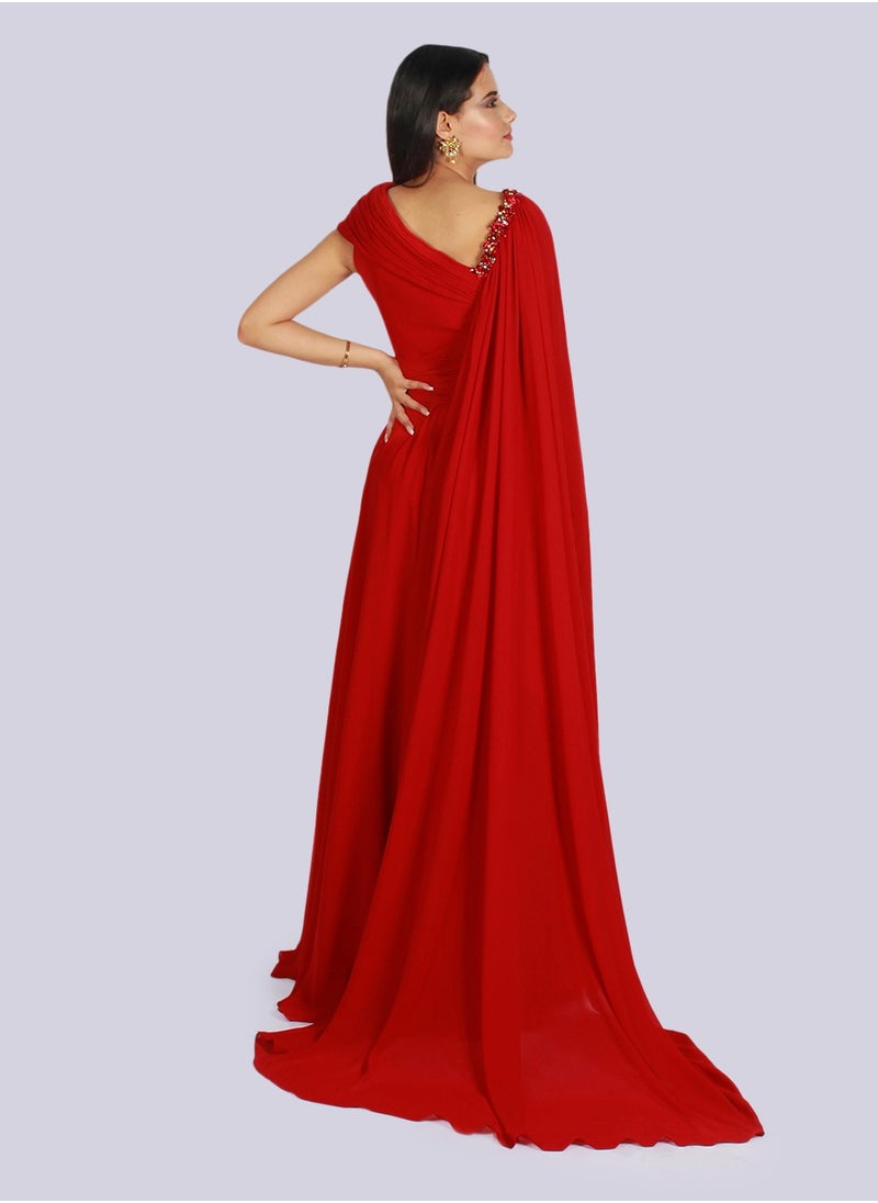 Rose - Shoulder Cape Drape Dress