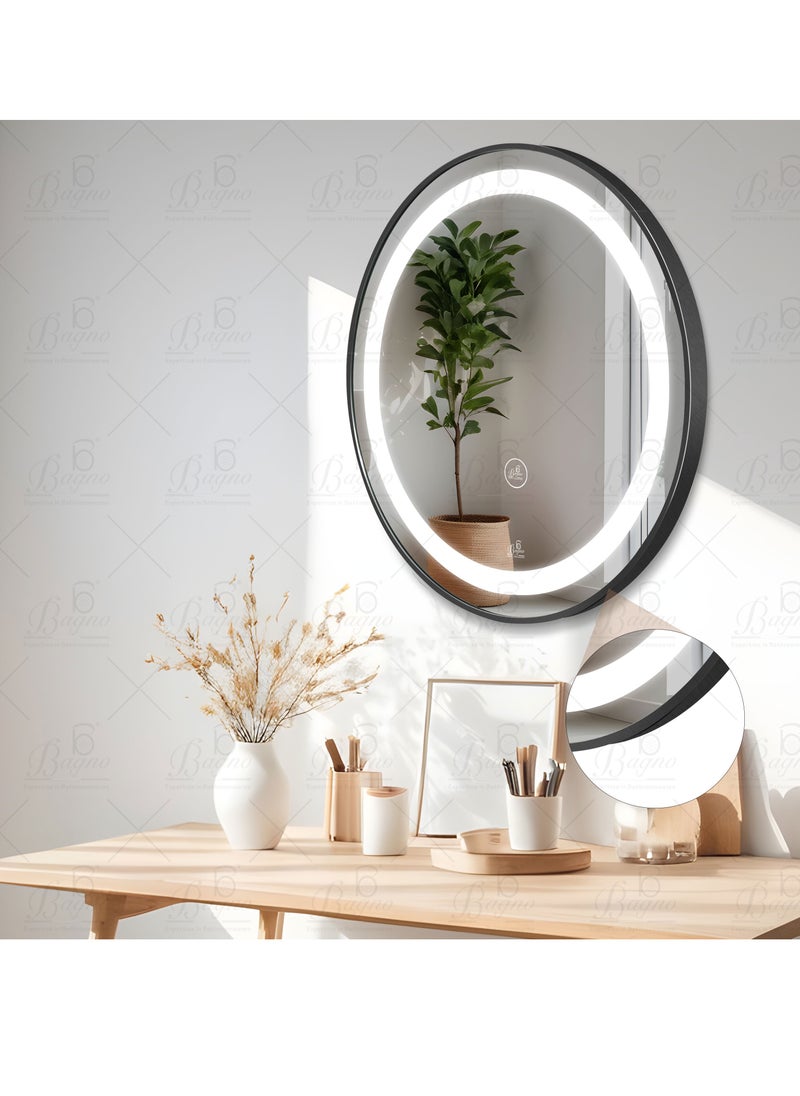 B BAGNO Silver LED Framed Mirror, Matt Black Mirror, premium Quality 60x60cm BML23(Matt Black)