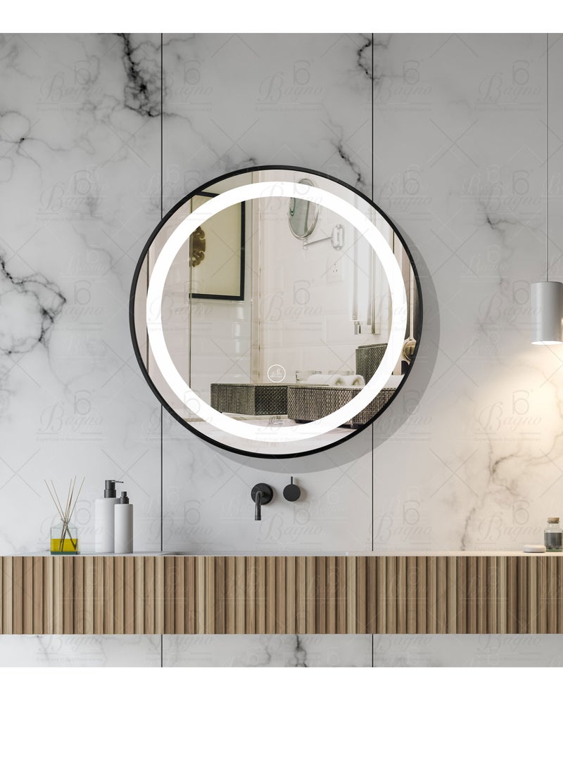 B BAGNO Silver LED Framed Mirror, Matt Black Mirror, premium Quality 60x60cm BML23(Matt Black)