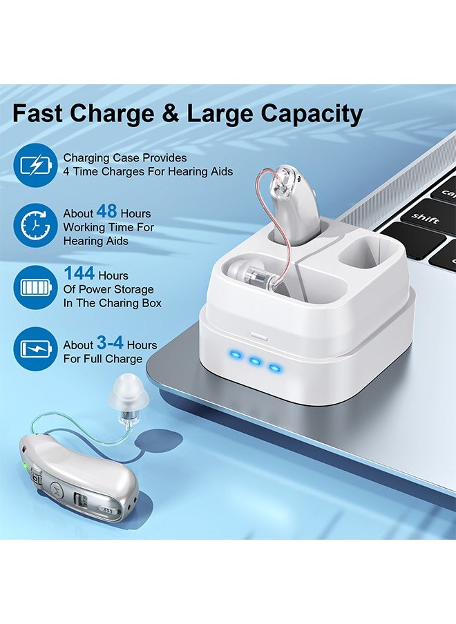 Rechargeable Hearing Aids, Invisible Behind The Ear Hearing Amplifiers, Magnetic Assistive Listening Devices for Adults and Seniors with Noise Cancelling (Silver)