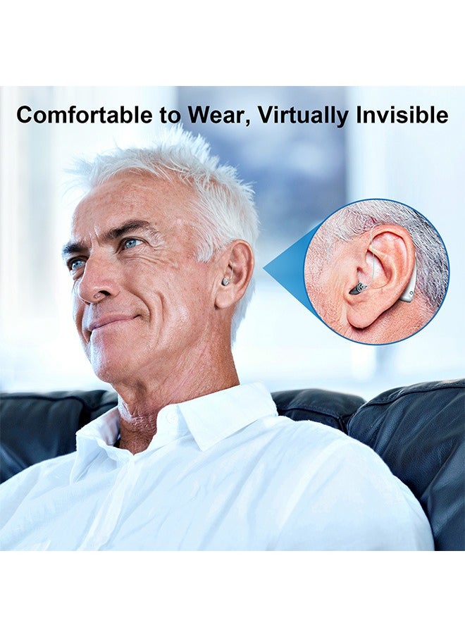 Rechargeable Hearing Aids, Invisible Behind The Ear Hearing Amplifiers, Magnetic Assistive Listening Devices for Adults and Seniors with Noise Cancelling (Silver)