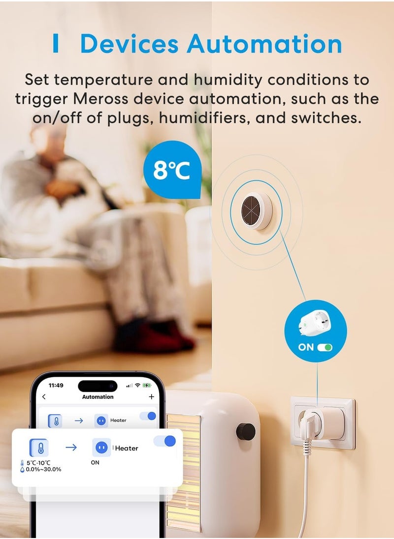 Meross WiFi Hygrometer Indoor Thermometer, Smart Temperature and Humidity Meter with Solar Energy Supply